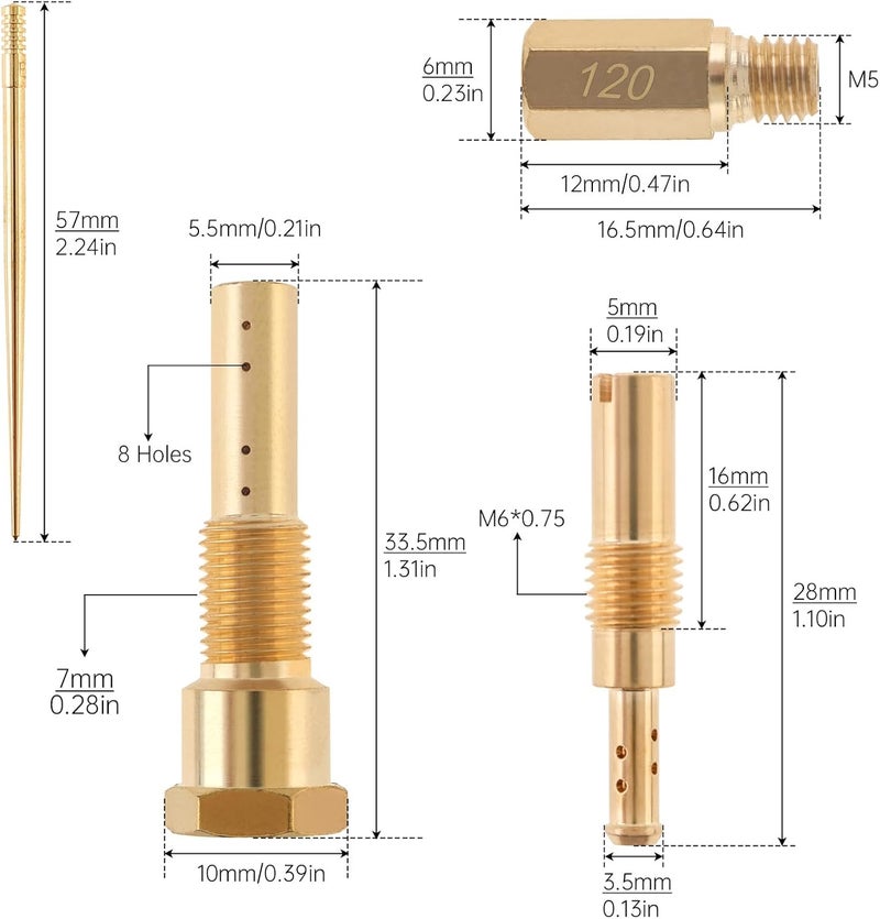 Windance 30pcs Carburetor Main Slow Jet Injection Nozzle Emulsion Tube Nozzle Holder Kit Fit for CVK PWK PWM/PE 26/28, Brass Nozzles Modified Kit (8 Hole) - Image 4